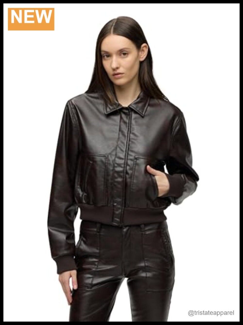 Vegan Leather Bomber Jacket | Snap Closure, Faux Leather Moto Style